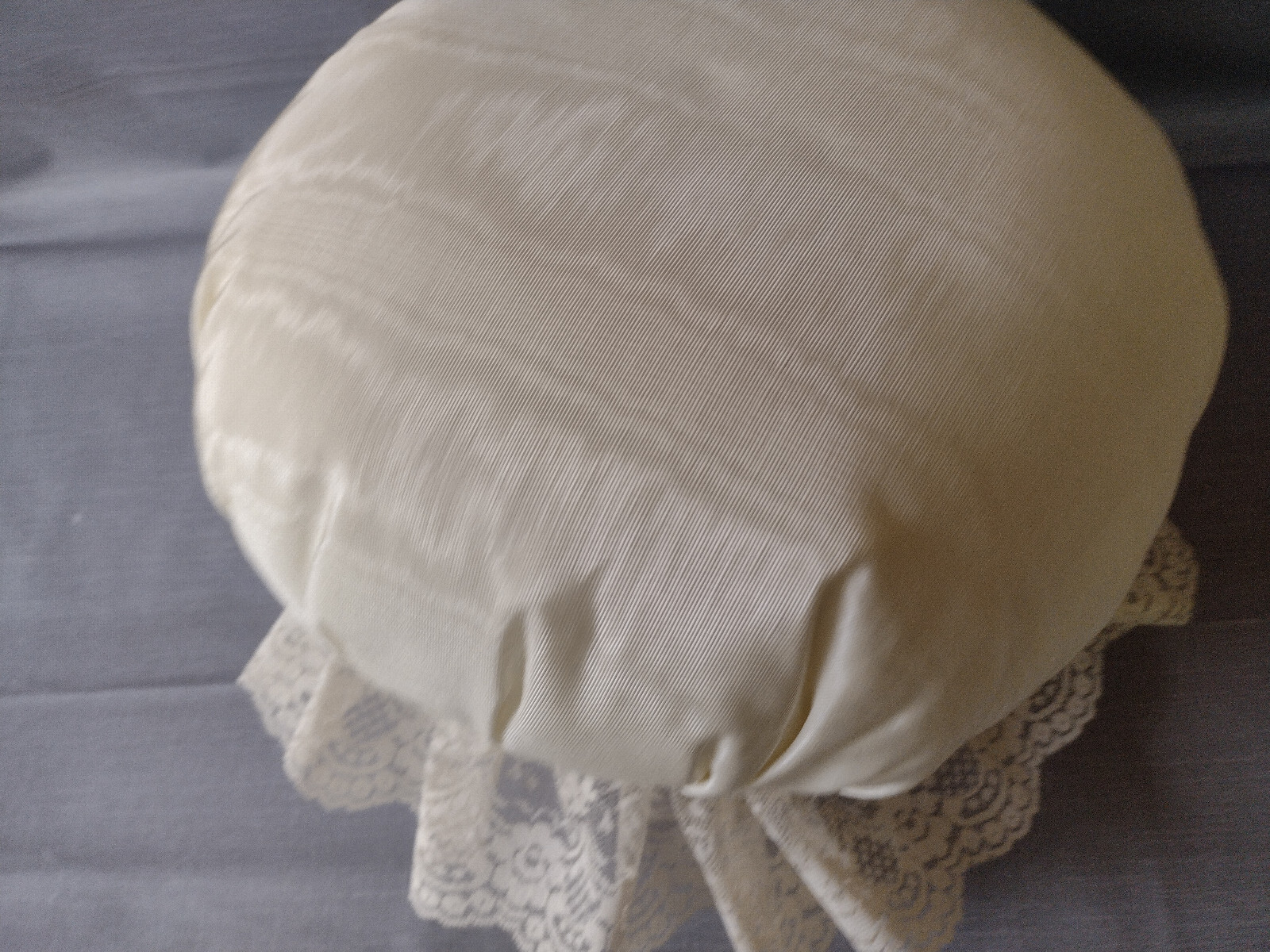 Sewing Basket Round Ornate Decorated White Lace Trim with Accessories