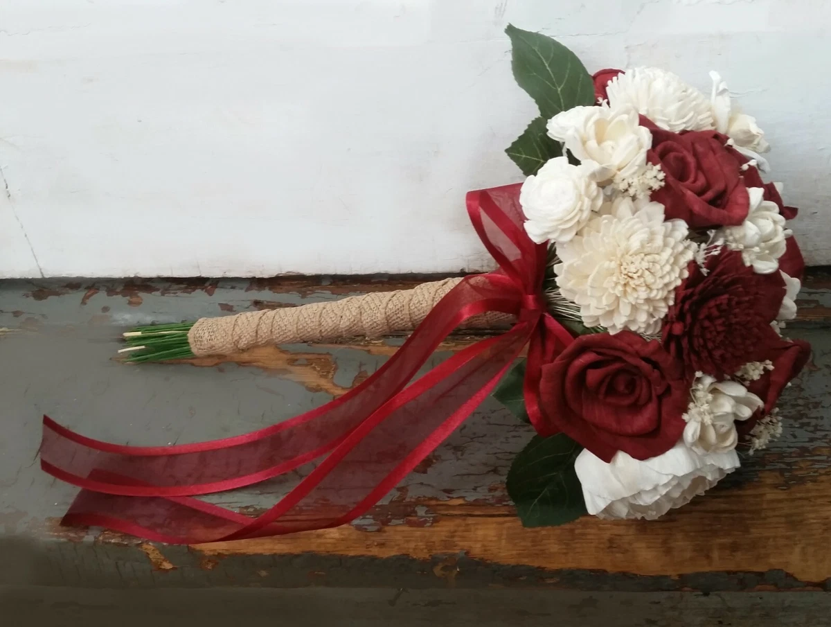 Red and white 2024 roses wedding bouquet
