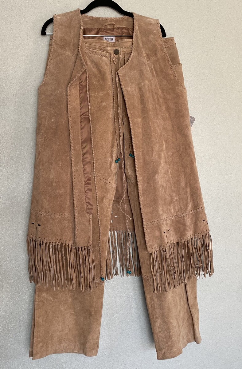 Womens Native American Wilson Leather Suede Fringe Vest Tan Womens Native American Wilson Leather Suede Fringe Vest Tan