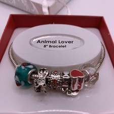 Animal Lover 8" Charm Bracelet Cat Kitten Heart Charm Silver Tone 6 Charms NEW