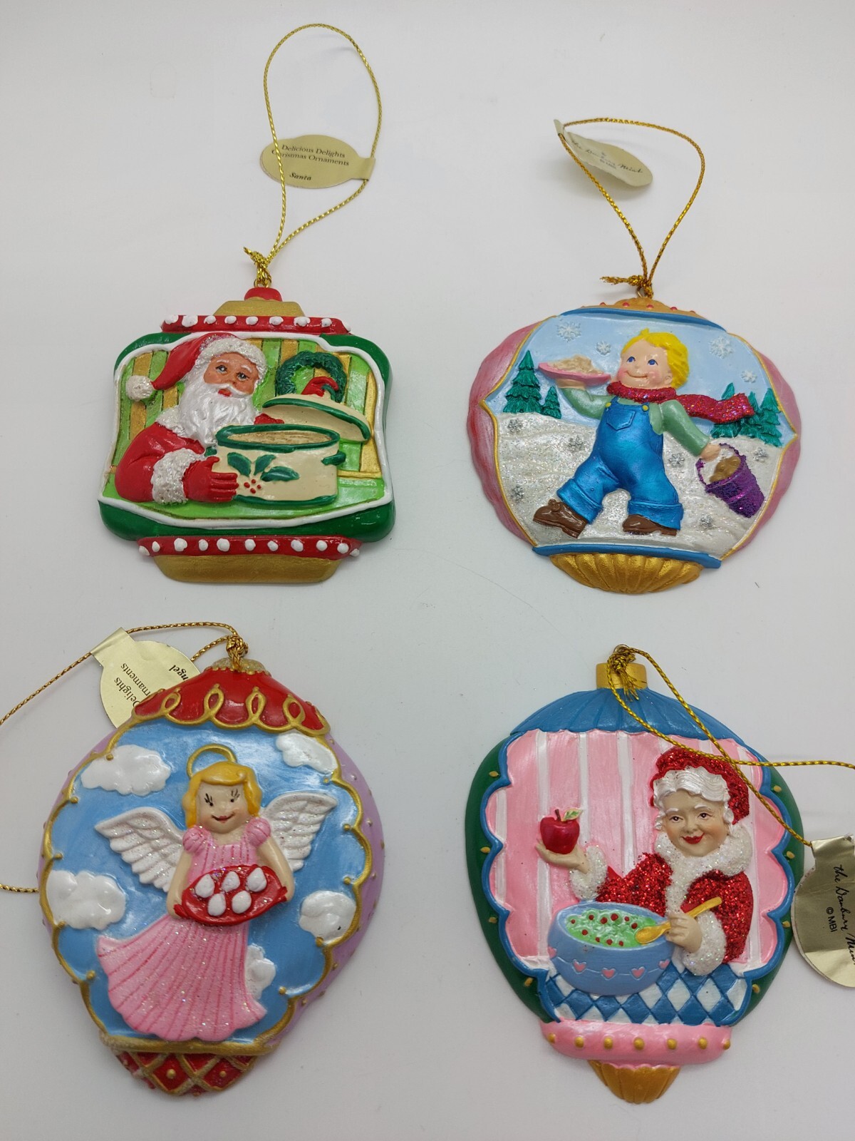 Set Of 4 With Tags DANBURY MINT Delicious Delights Christmas Ornaments