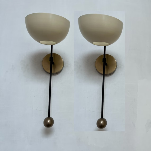 Wall Sconce Pair Of Beautiful Handcrafted Shade Crema Italian Light Fixture. - Picture 3 of 8