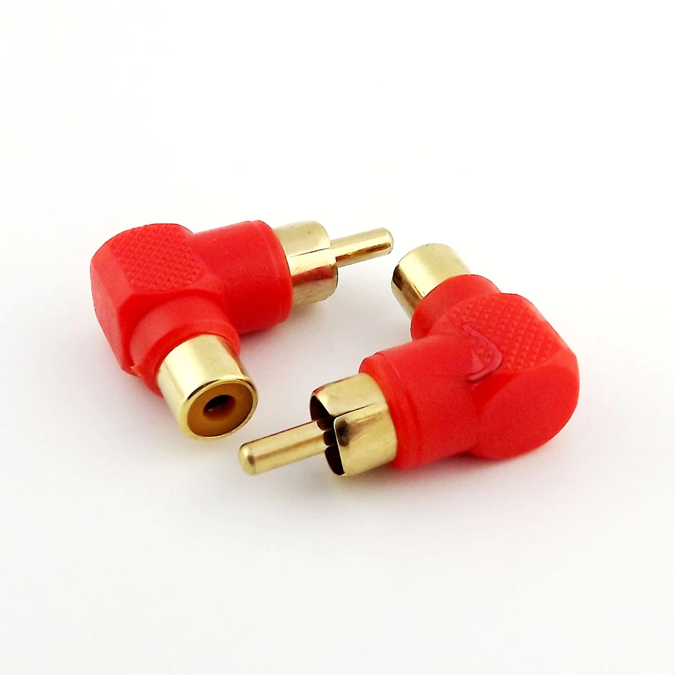 10pcs Gold RCA Male Plug to RCA Female Jack Right Angled AV Audio Adapter Red - Image 2 of 4