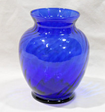 6-inch Cobalt Blue Glass Vase Swirl Pattern