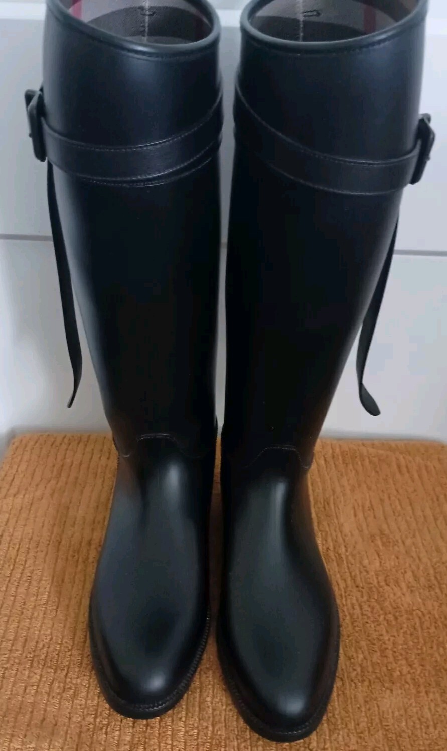 Burberry Knee High Belted Equestrian Rain Boots, Black, Womens Sz 9.5 US / 40EU eBay