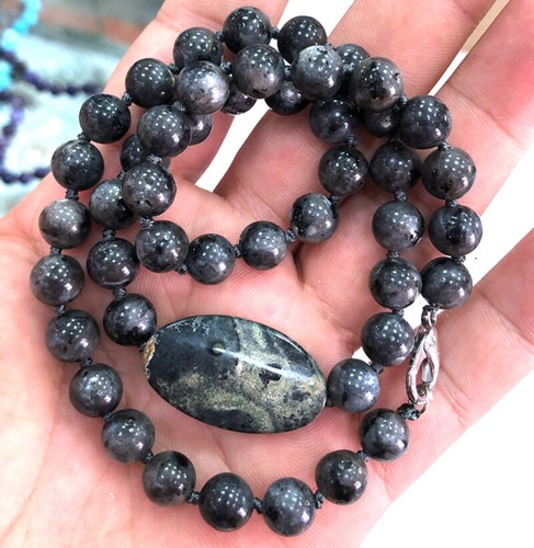 Natural Labradorite Epidote Stone Gemstone Necklace + Ocean Stone Pendant - Picture 20 of 24