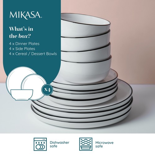Mikasa Limestone 12pc Porcelain Dinner Set White - Picture 2 of 9