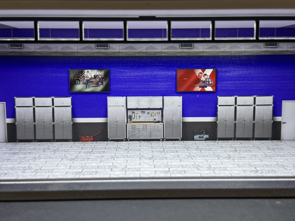 1/64 Scale Blue General Interior Garage Theme Diorama Display w/ LED ...