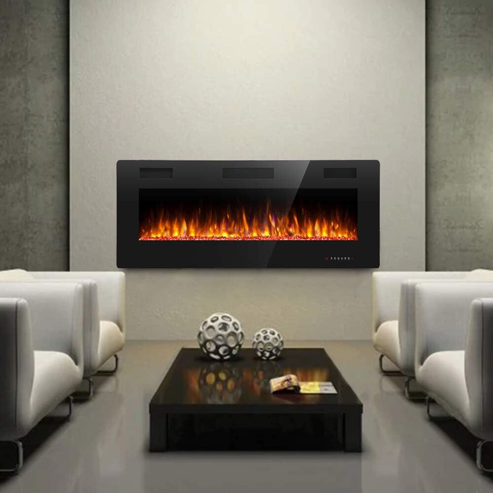 60 Inch Electric Fireplace in-Wall Recessed and Wall Mounted 750/1500W Multicolo