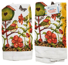 2 Same Printed Kitchen Terry Towels 15"x25" BIRDS, BUTTERFLIES FLOWERS, AM