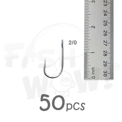 50pcs Size 2/0 Fish WOW!  Fishing 6X strong Siwash hook with open eye NEW