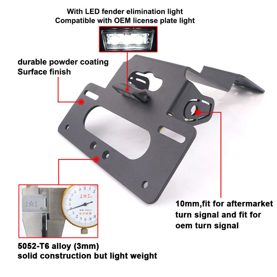 Placa de matrícula eliminadora de guardabarros trasero ordenada apta para Kawasaki Versys 650 2015-2024 Foto 2 de 4