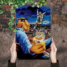 Vintage Joe Camel Cigarette Metal Tin Sign Retro Motocross Wall Art