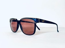 Vintage Jacques Fath Blue Stone  Black Metal Lucite Square Glasses France