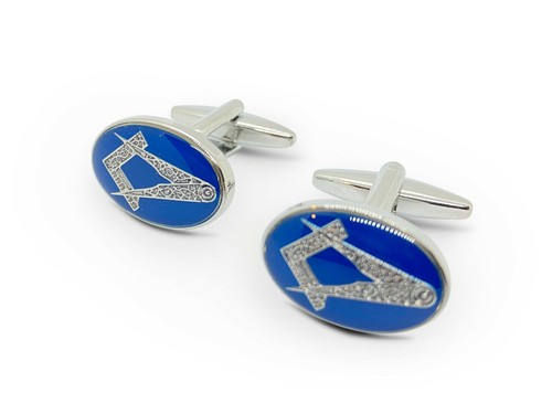 Boutons De Manchette Maçonniques Ovales Bleu Et Or - Neuf Dans Leur Boîte