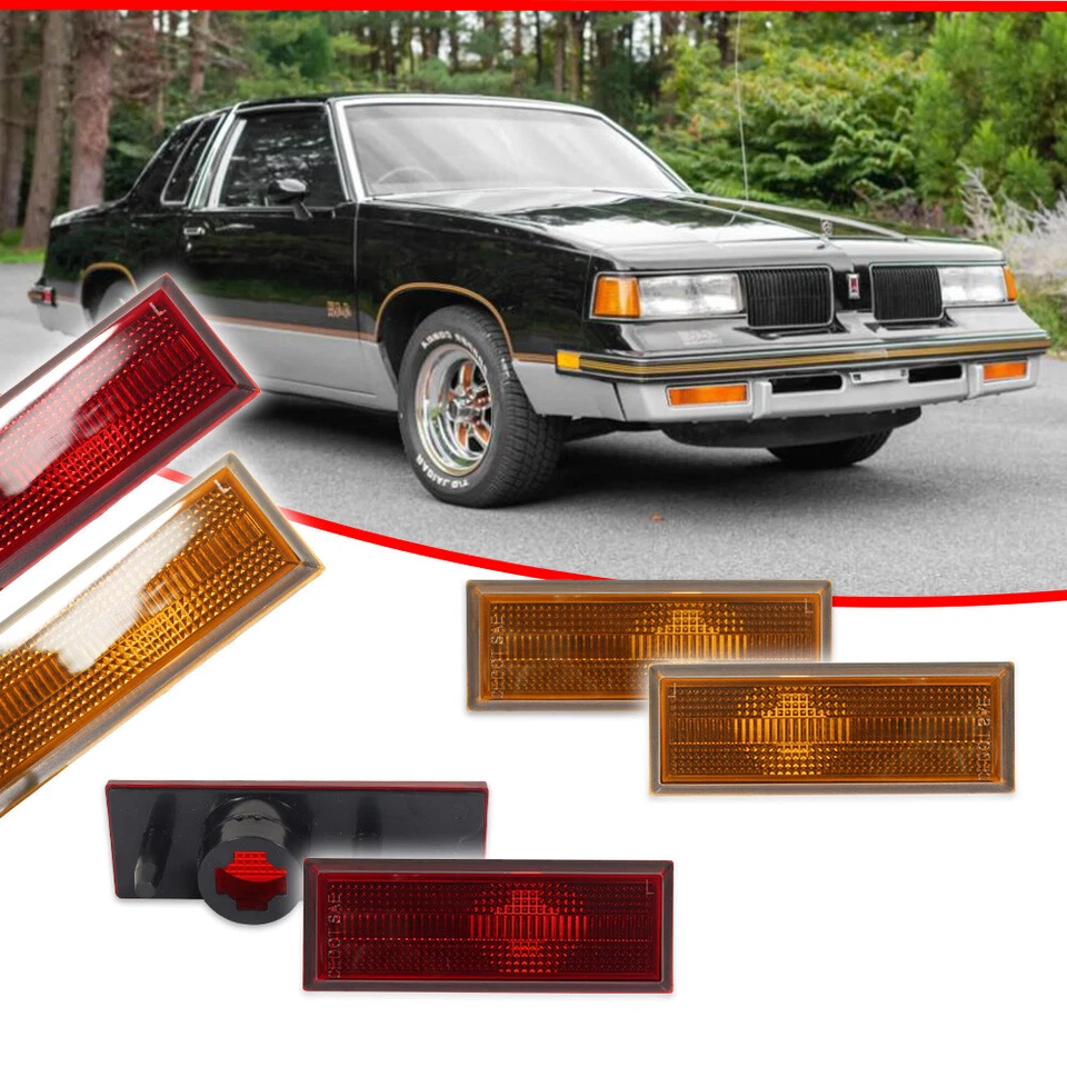 4X Amber Front & Red Rear Side Marker Light For 1981-1988 Oldsmobile Cutlass 442 - Image 2 of 4