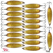 20pcs Fish WOW! 1oz crocodile Spoon jig trolling Casting Lure Gold laser tape