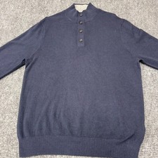 Brooks Brothers Mens Pullover Sweater Navy Blue Cotton Cashmere 1/4 Zip L