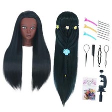 Mannequin Head with Hair 26"-28'' Doll Head for Hair Styling Black