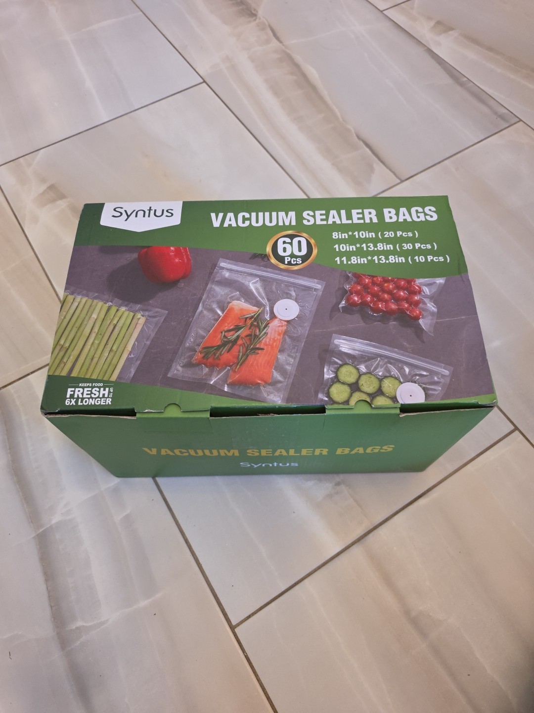 Syntus Vacuum Sealer Bags for Food, 60 Count Quart 8 x 10 10 x 13.8 11.8 x 14