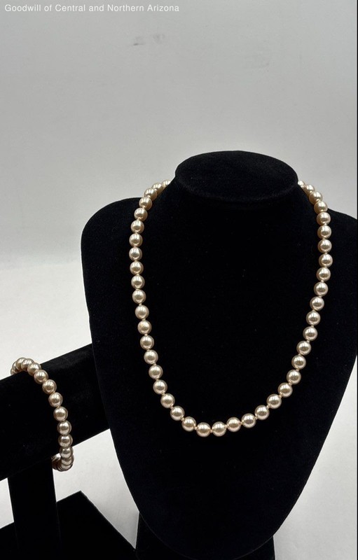 Nolan Miller Faux Pearl Rhinestone Necklace & Bracelet Set