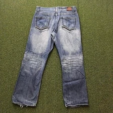 Y2K Embroidered FlyPaper Denim Washed Distressed Boot Cut Jeans