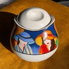 Vintage Retro Furio Ceramic Sugar Bowl Two Women In A Paris Cafe Bright Big Hats — photo 1