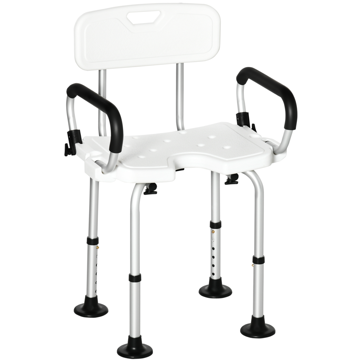 Bobobiy White Shower Chair For The Elderly And Disabled, Height Adjustable Shower Stool With Back And Flipped Padded Arms, Suction Foot Pads, - Image 3