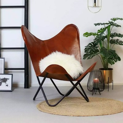 Butterfly Chair Handgefertigter Echtleder Klapp-Sessel Gestell aus Eisen