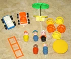 Vintage Fisher Price Little People LOT Table Chairs Fireman Cars 5 People ++