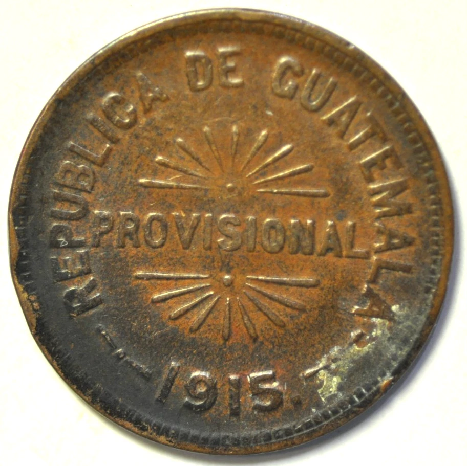 mw24945 Guatemala Moneda Provisional; Cobre 25 Centavos 1915 KM#231 Foto 2 de 2