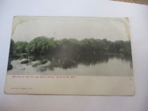 Meeting of the Fox and White River Burlington Wis. Wisconsin postcard vintage 