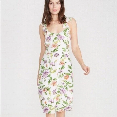 OFF WHITE Abito donna Amour Vert floreale 100% seta con volant bianco sporco multicolore taglia small