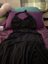 Women's XL Black Stretchy Halter High Low Long Dress.
