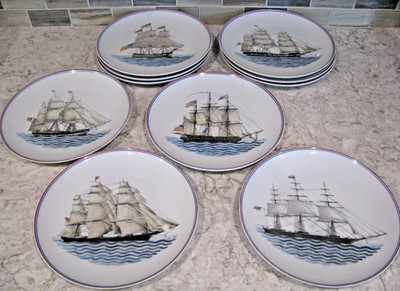 Mottahedeh, Our Maritime Heritage, Luncheon Plates, 9-3/8'', Various Ships