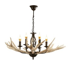 Rustic Pendant 6-Lights Deer Horn Antler Chandelier Light Ceiling Lamp Fixture