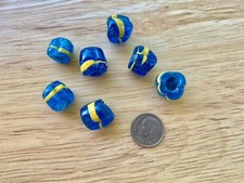 7 Handmade Lampwork Glass Beads Large 5-6mm Hole Blue Yellow 11-15mm