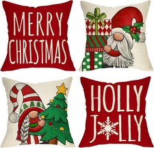 Christmas Gnome Decorative Throw Pillow Covers, 18 x 18, Set of 4