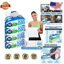 Thick XL Body Wipes 4 Pack 200ct  16 Travel: No Rinse, Aloe, Durable, Camping