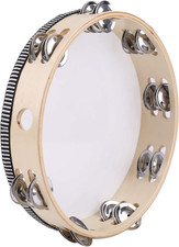 10 Inches Handheld Wooden Tambourine - Double Rows 16 Pairs Jingles
