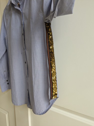 J Crew Shirt Damen 6P blau Boyfriend Smoking Seitenstreifen Pailletten Baumwolle Knopfleiste - Bild 6 von 12