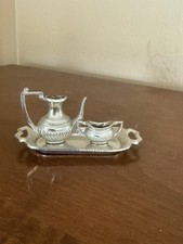 Vintage Miniature Tea Set Made in Japan Silver Tone Dollhouse Teapot Tray