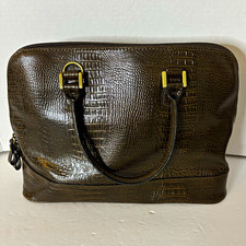 BUENO Brown Embossed Croc Satchel Top Handle Bag Zip Inner Pockets Gold
