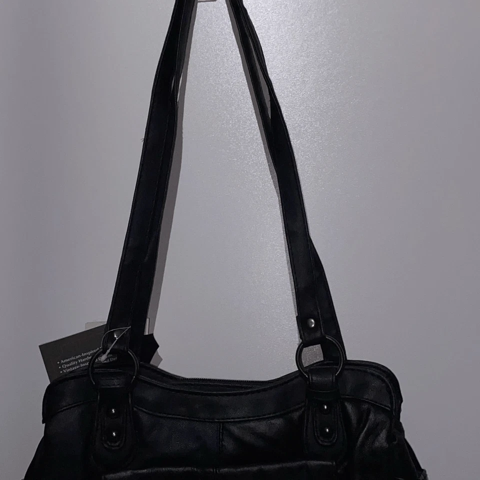 Bolso de hombro Embassy para mujer de cuero genuino negro con cremallera doble correa OS NUEVO CON ETIQUETAS Foto 2 de 4