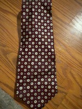 Polo by Ralph Lauren USA Made 100% Silk Burgundy Geometric Medallion Necktie