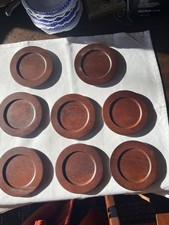 Dark Wood Set Of 8 Drink Round Coasters for Table Nice Grain and Classic Style