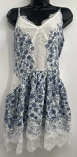 MAeve Womens Floral Blue / Ivory Pattern Sleeveless Lace Trim Mini Dress Size XS