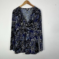 Studio 1940 Women’s Top 2-24W Faux Wrap Blouse Blue Gray Whimsy Paisley 90s Y2K