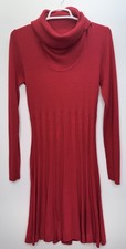 Calvin Klein Red Knit Dress Cowl Neck Pleated Long Sleeve Holiday Event Womens M