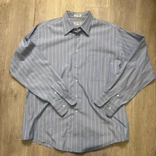 Giorgio Armani Collezioni Button-Up Shirt Mens Large Blue Stripe 100% Cotton 16